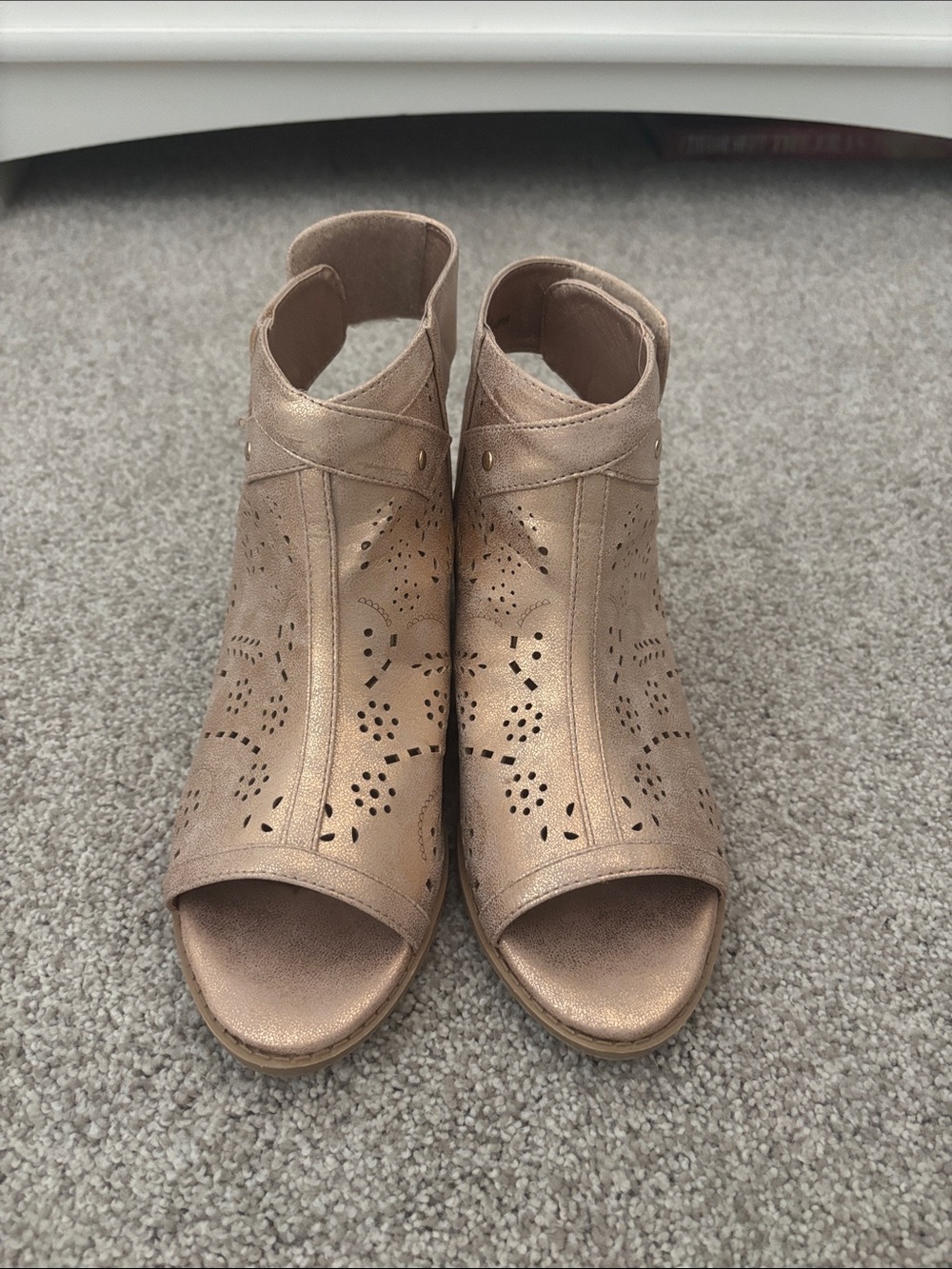 MIA Rose Gold Perforated Open-Toe Ankle Sandals